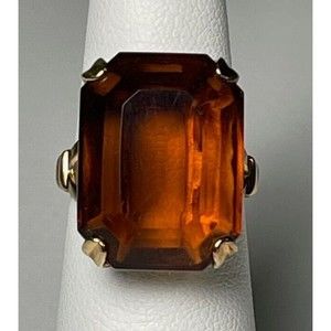 Vintage Signed Avon Smokey Topaz Emerald Cut Large stone Ring Sz 6